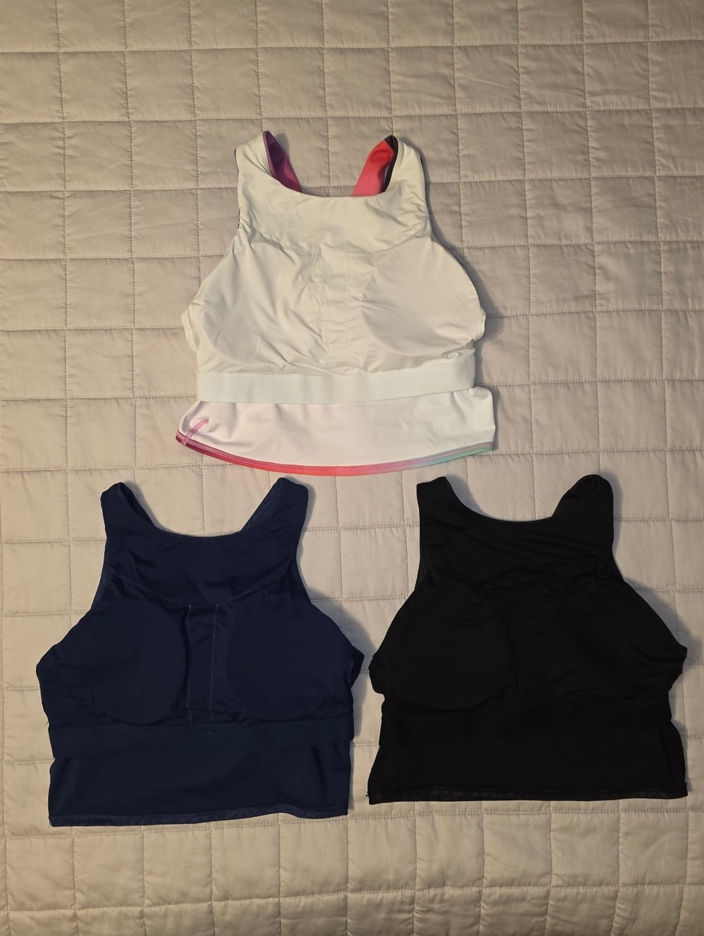 Set of 3 Athleta Concious Crop Sports Bra - Rainbow, Navy, Black - Picture 3 of 5